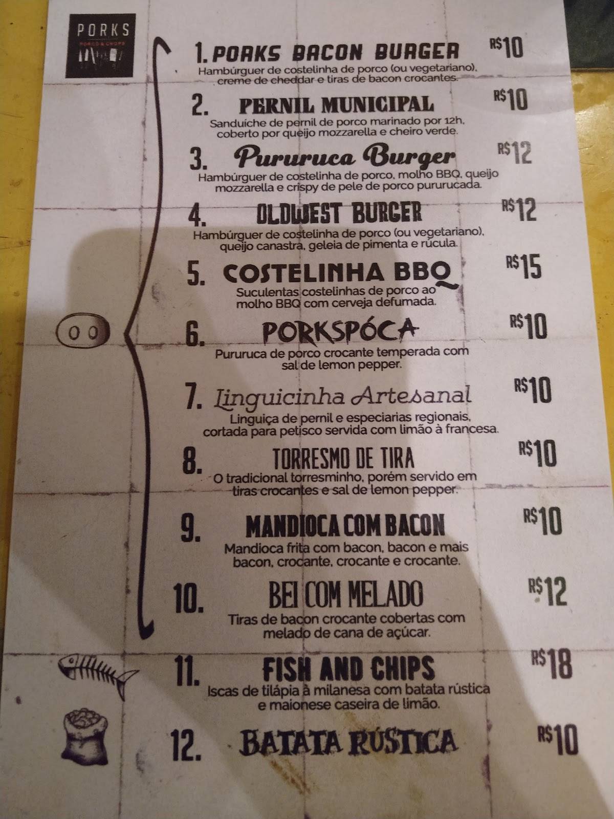 Porks - Museu do Olho cardápio