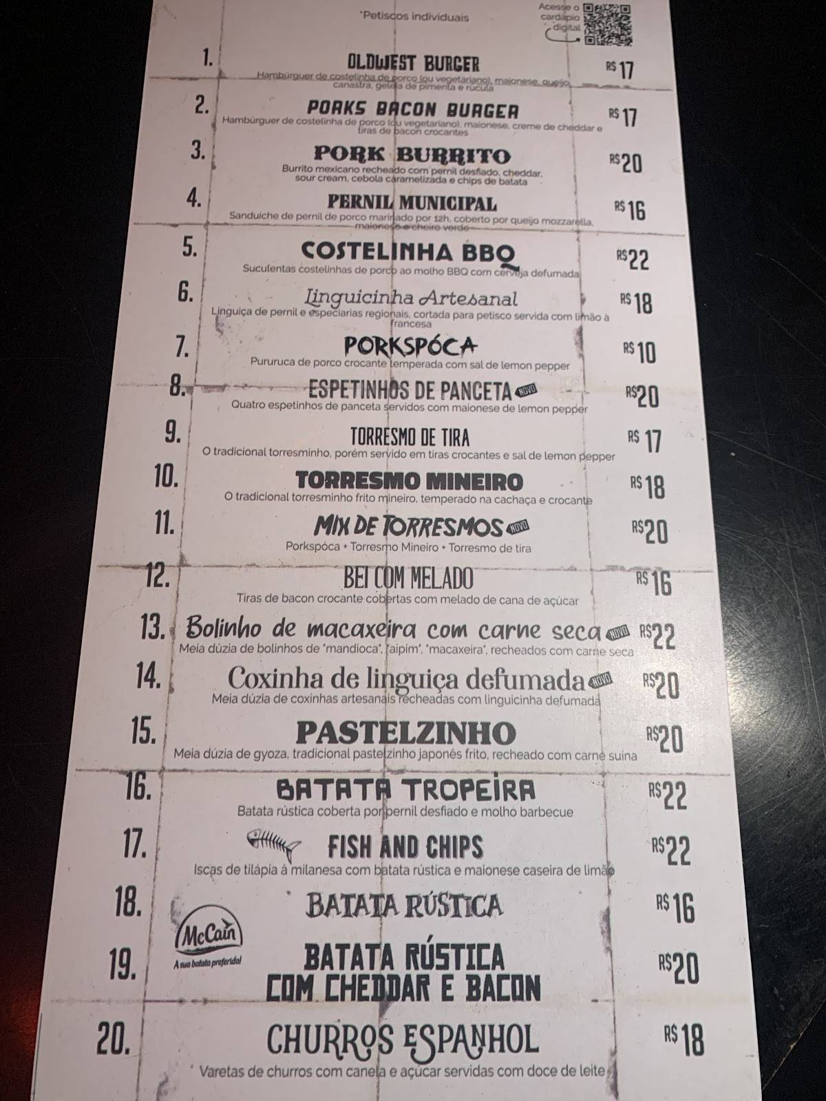 Porks - Museu do Olho cardápio