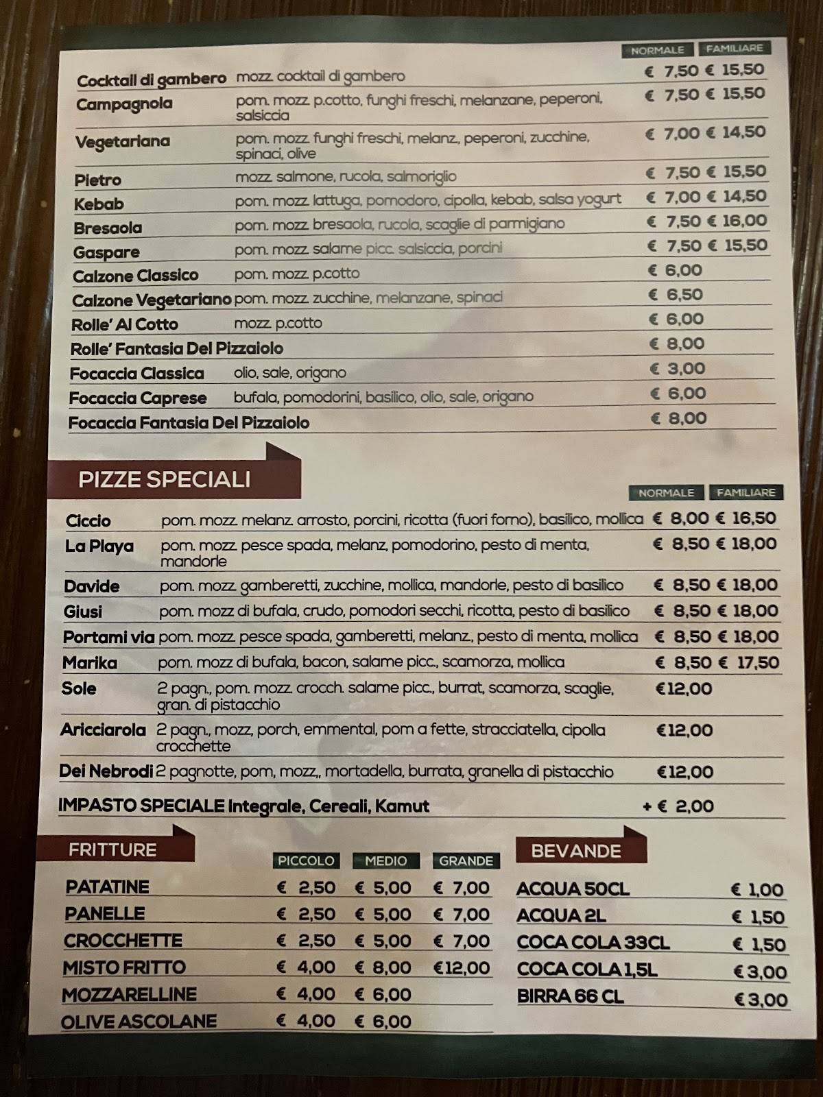 Menu di Portami Via Pizzeria Mazara del Vallo 