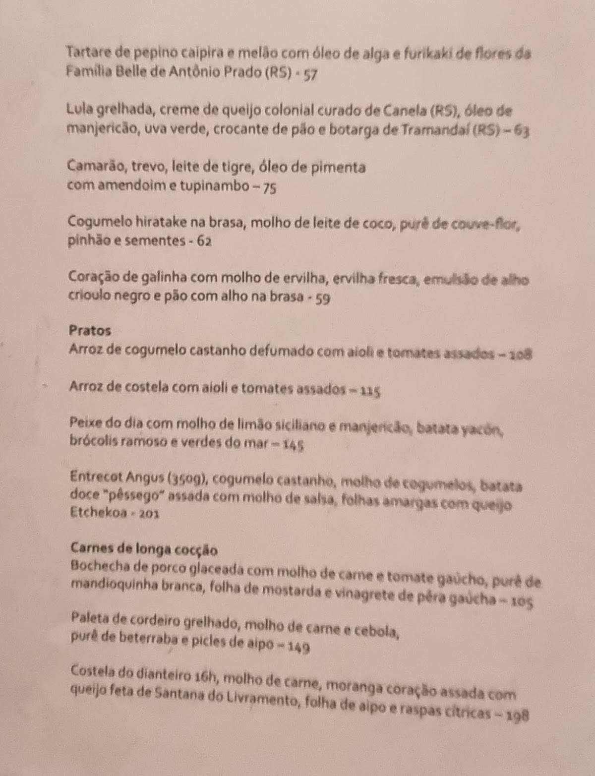 Capincho cardápio