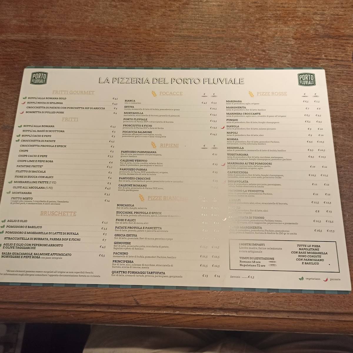Menu di Porto Fluviale Ristorante Pizzeria 