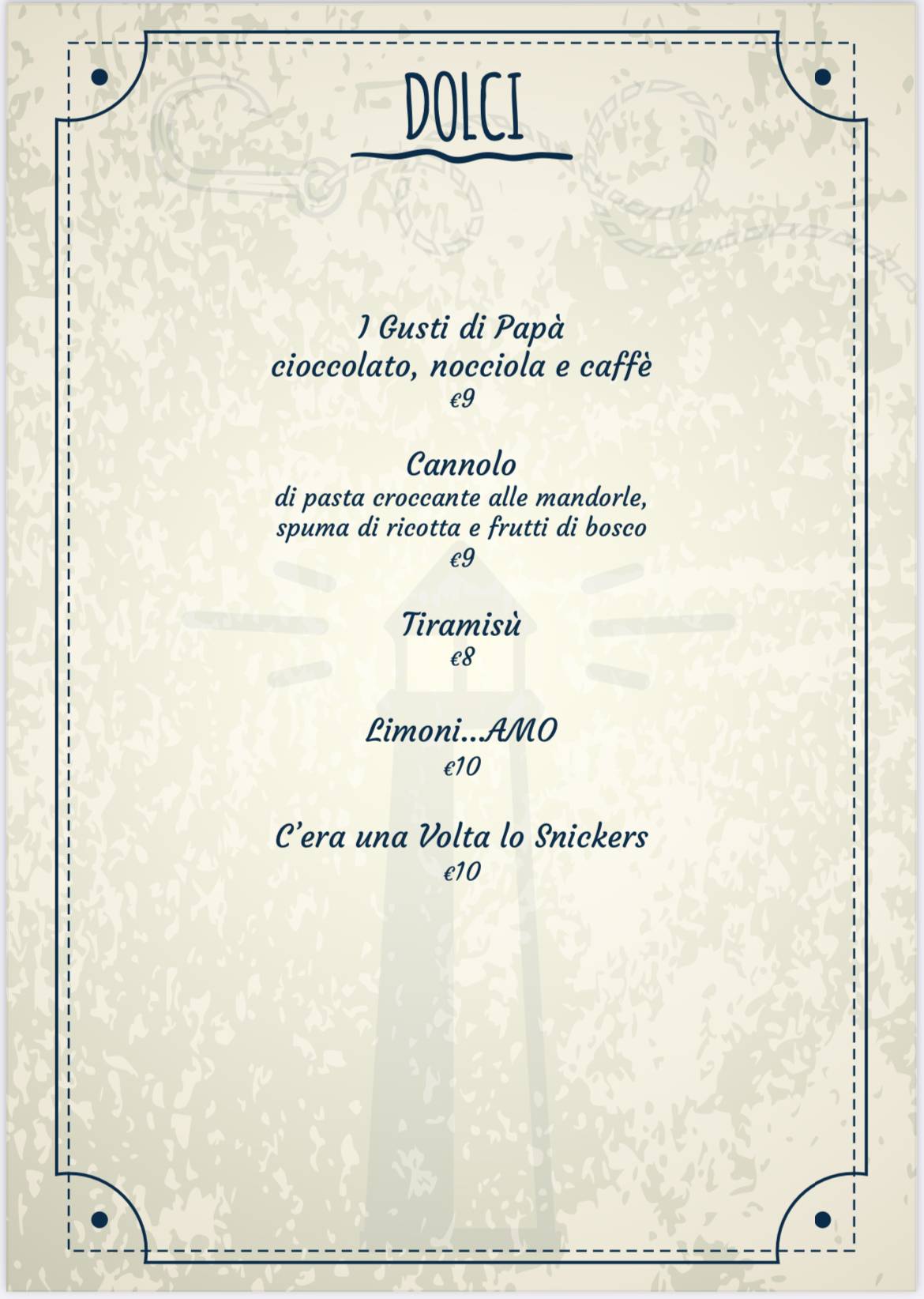 Menu di Porto Quadro ristorante 