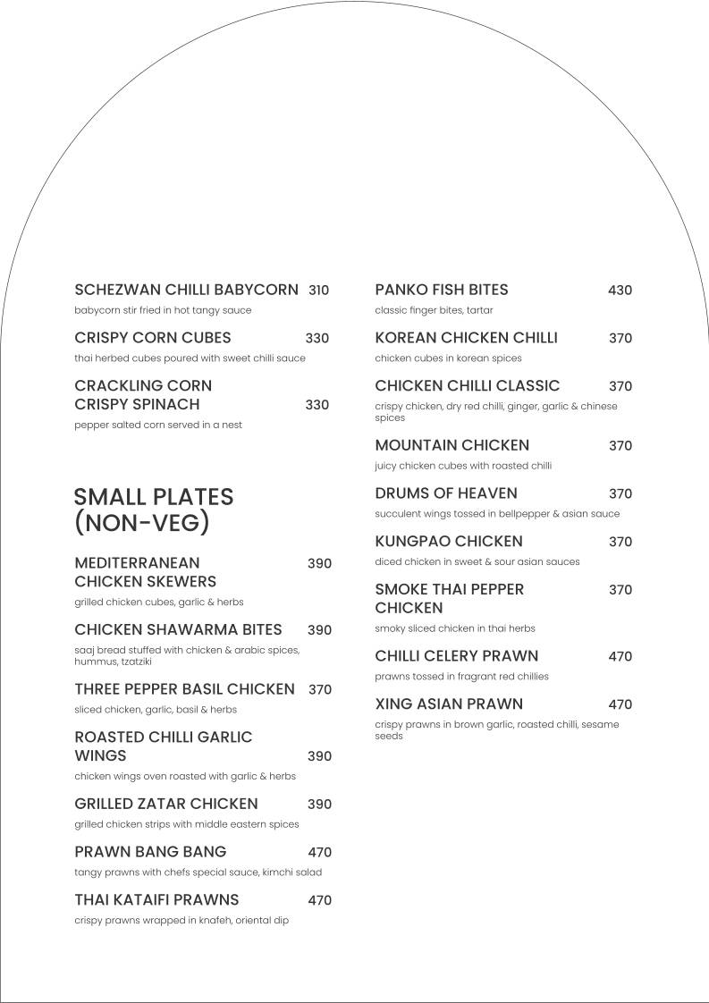 Prana Bar & Kitchen menu