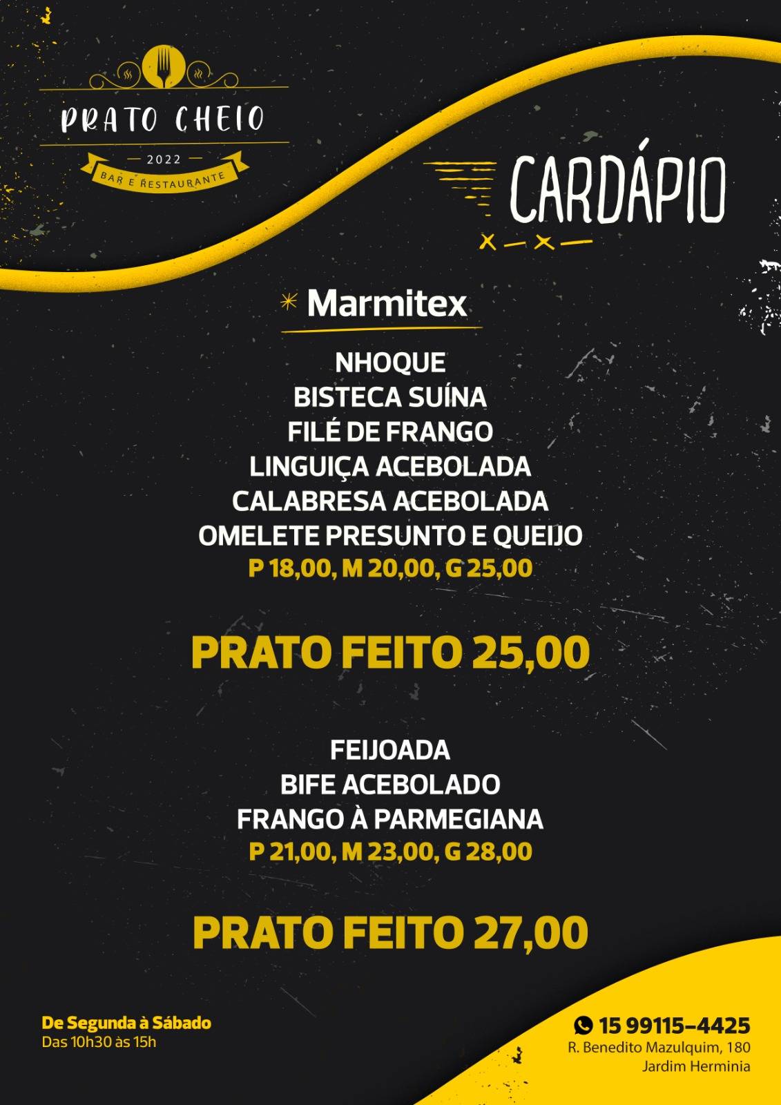 Prato Cheio Restaurante cardápio