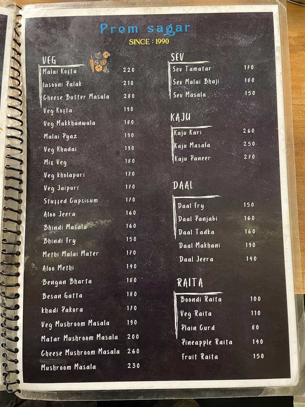 Prem Sagar Dhaba & Restaurant menu