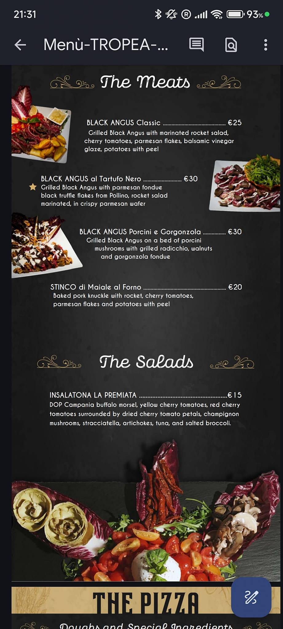 Menu di Premiata Forneria Tropea 