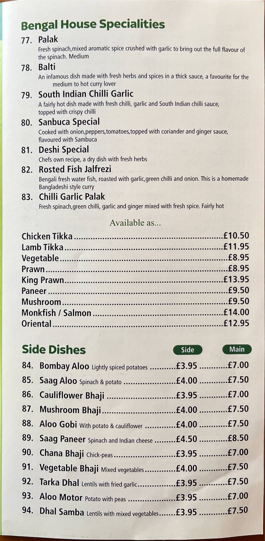 Menu At Pride Of Bengal Indian Restaurant And Takeaway Thurso