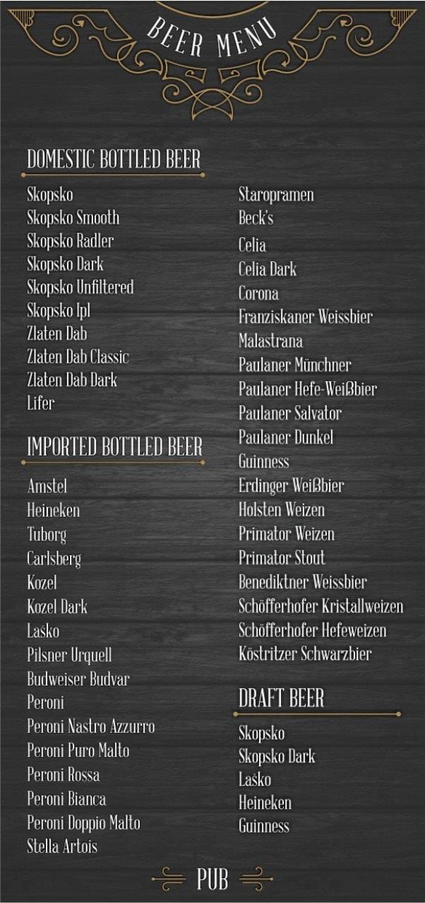 Menu de Pub