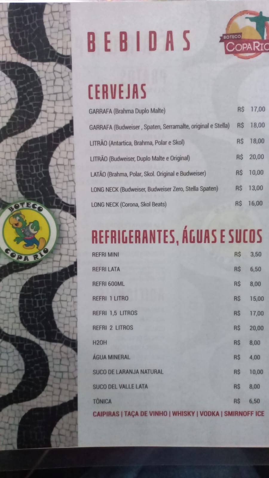 Boteco Copa Rio cardápio