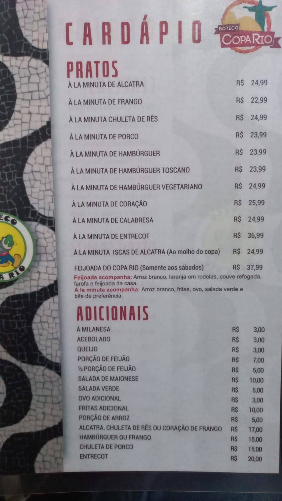 Boteco Copa Rio cardápio
