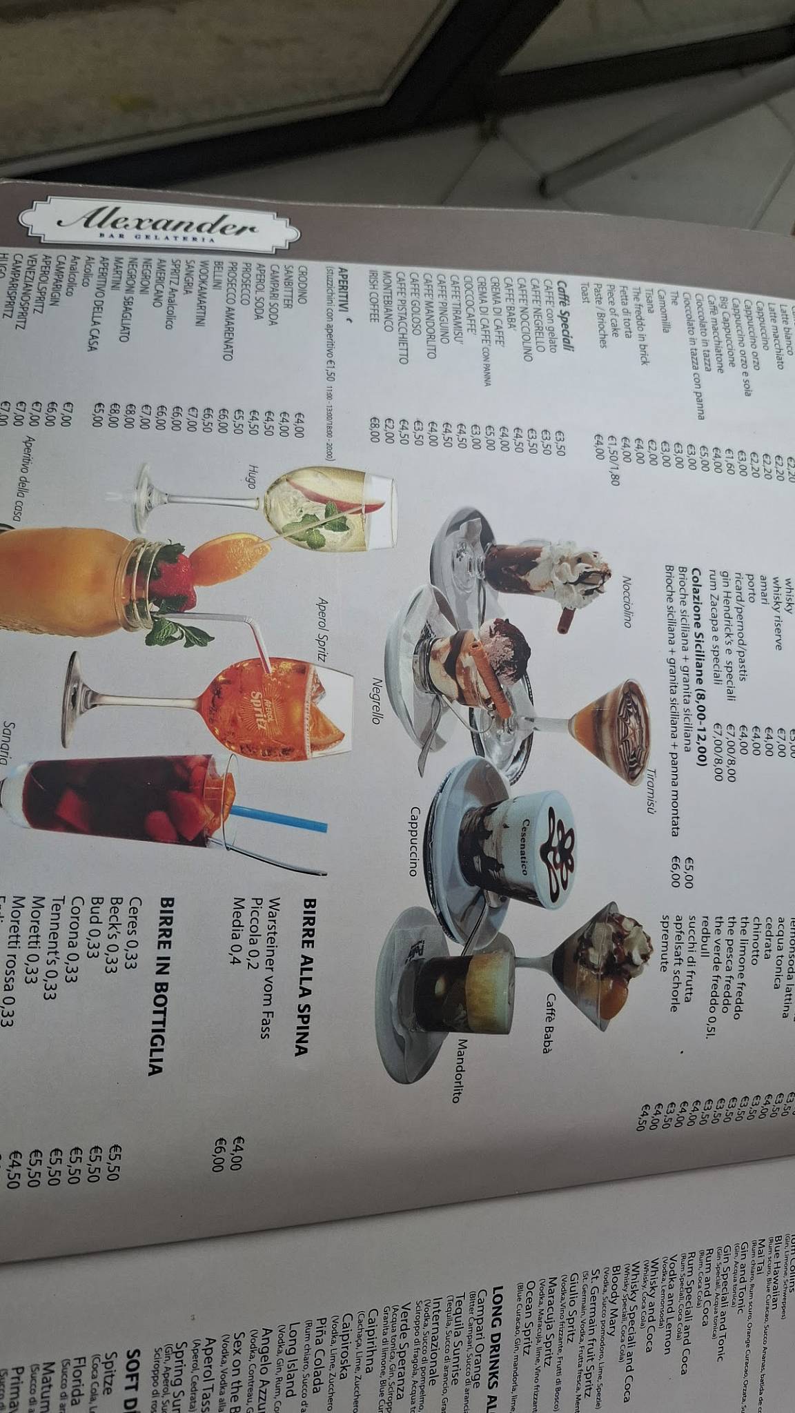 Menu di Alexander Bar Gelateria Creperia 