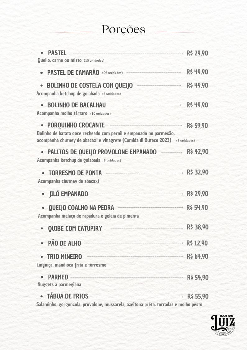 Bar do Luiz cardápio