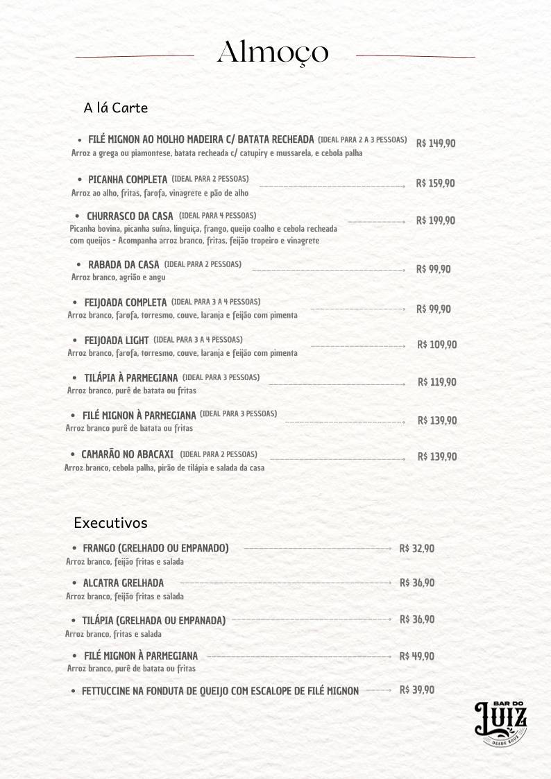 Bar do Luiz cardápio