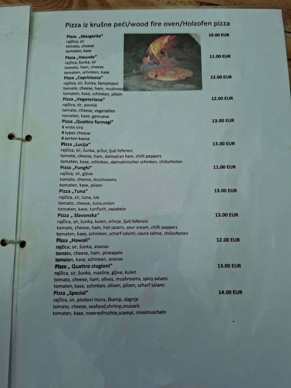 Menu di Beach bar Lucija 