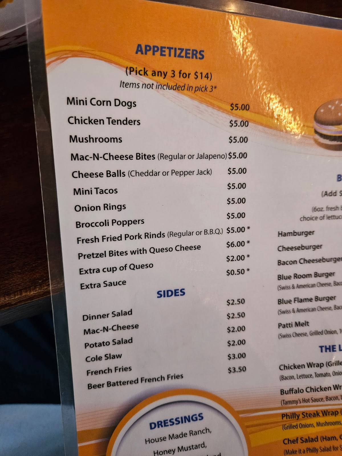 Menu at Blue Room pub & bar, New Minden