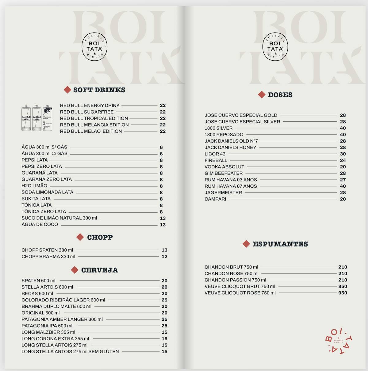 Boi-Tatá Costela & Birita cardápio