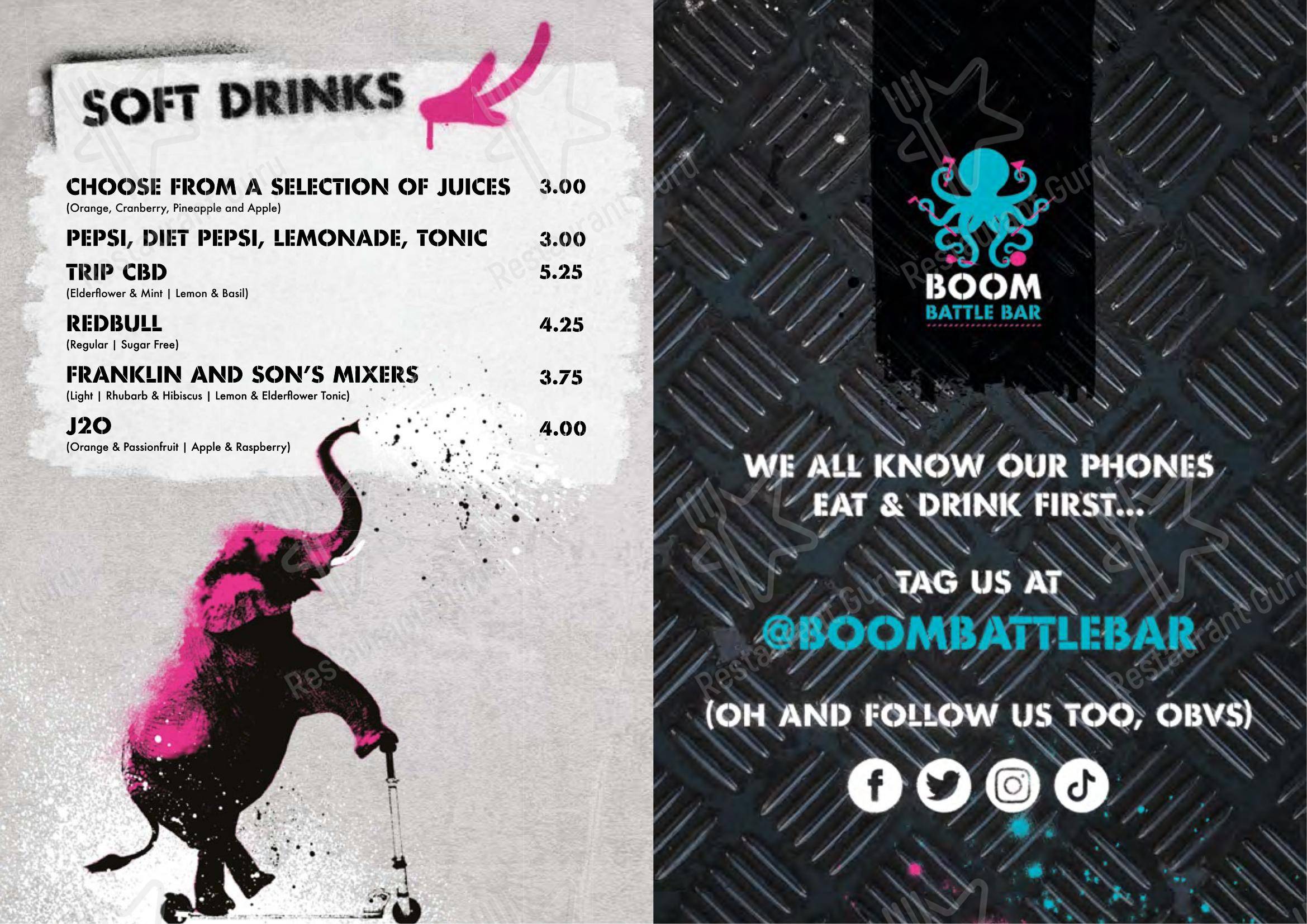 Menu at Boom Battle Bar The O2, London