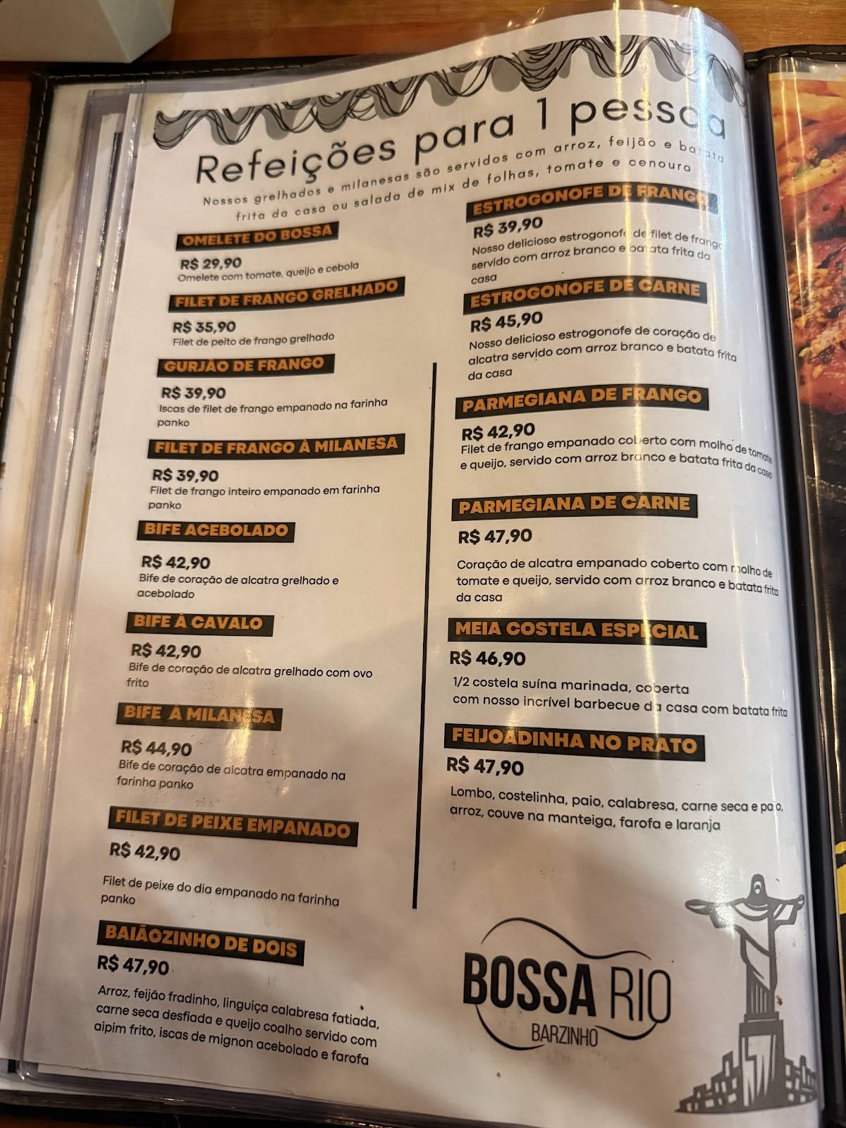 Bossa Rio cardápio