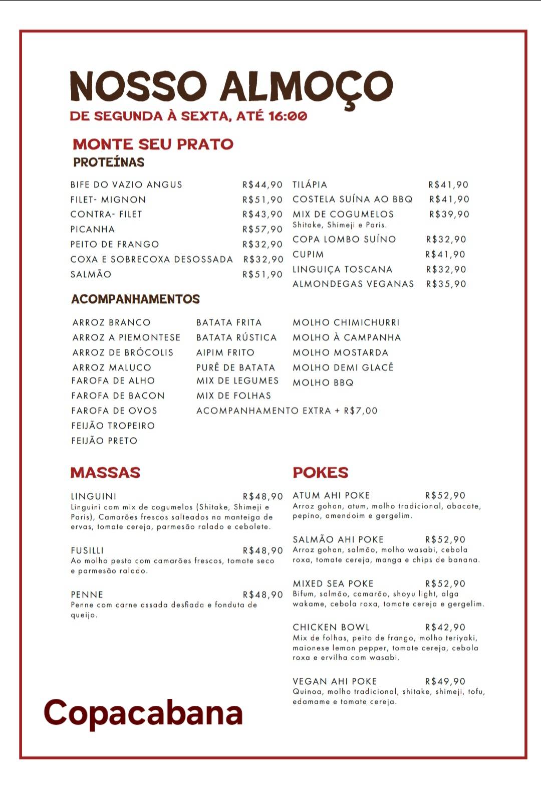 Braseiro Colarinho cardápio