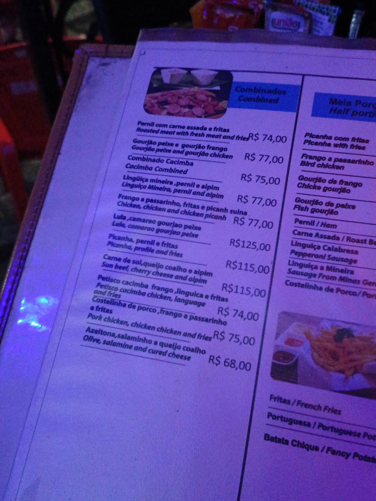 Cacimba Bar cardápio