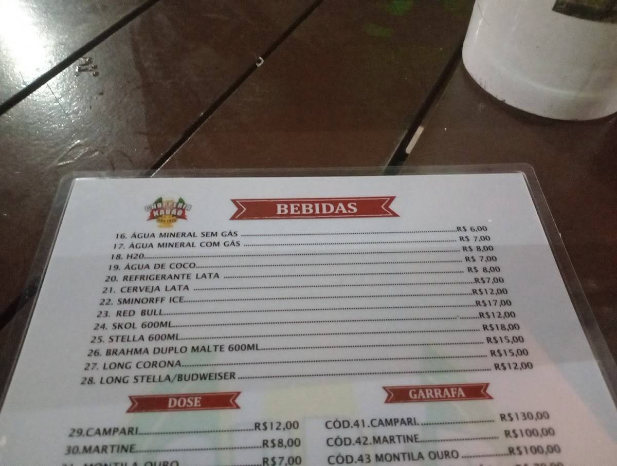 Choperia Kabão cardápio