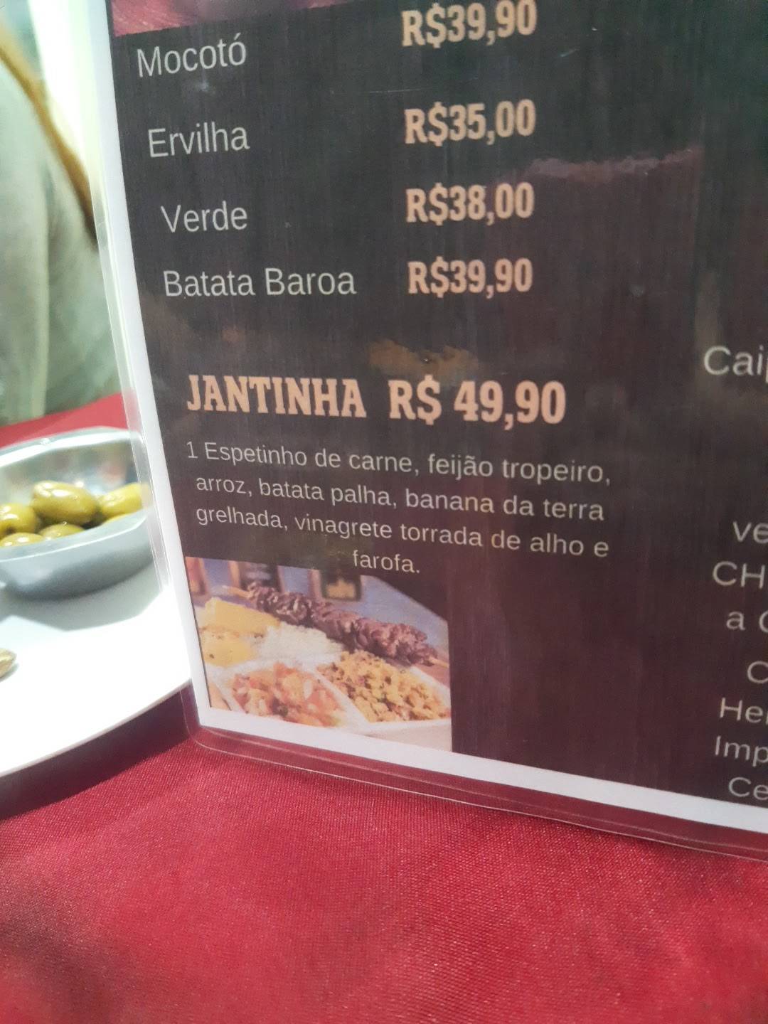 Churrasco/jantinha. Parada obrigatoria cardápio