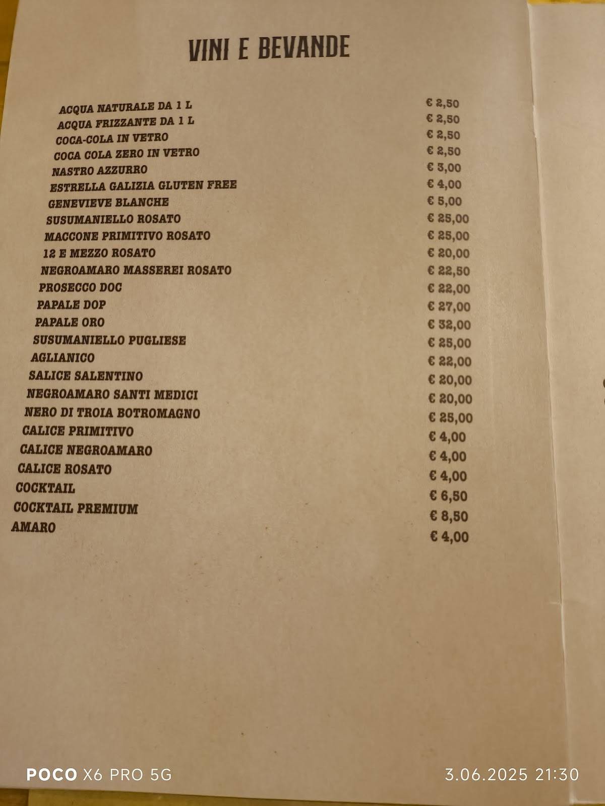 Menu di Garibaldi Steakhouse Monopoli 