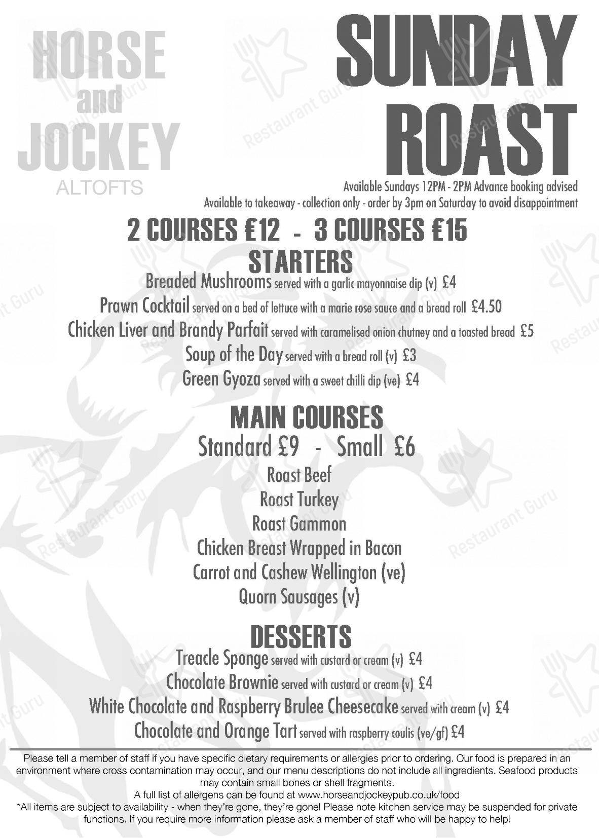 Menu at Horse and Jockey pub & bar, Normanton