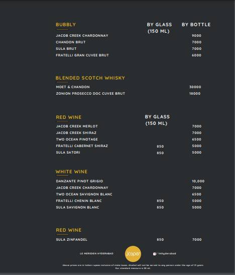 Jasper - Grill and Bar menu
