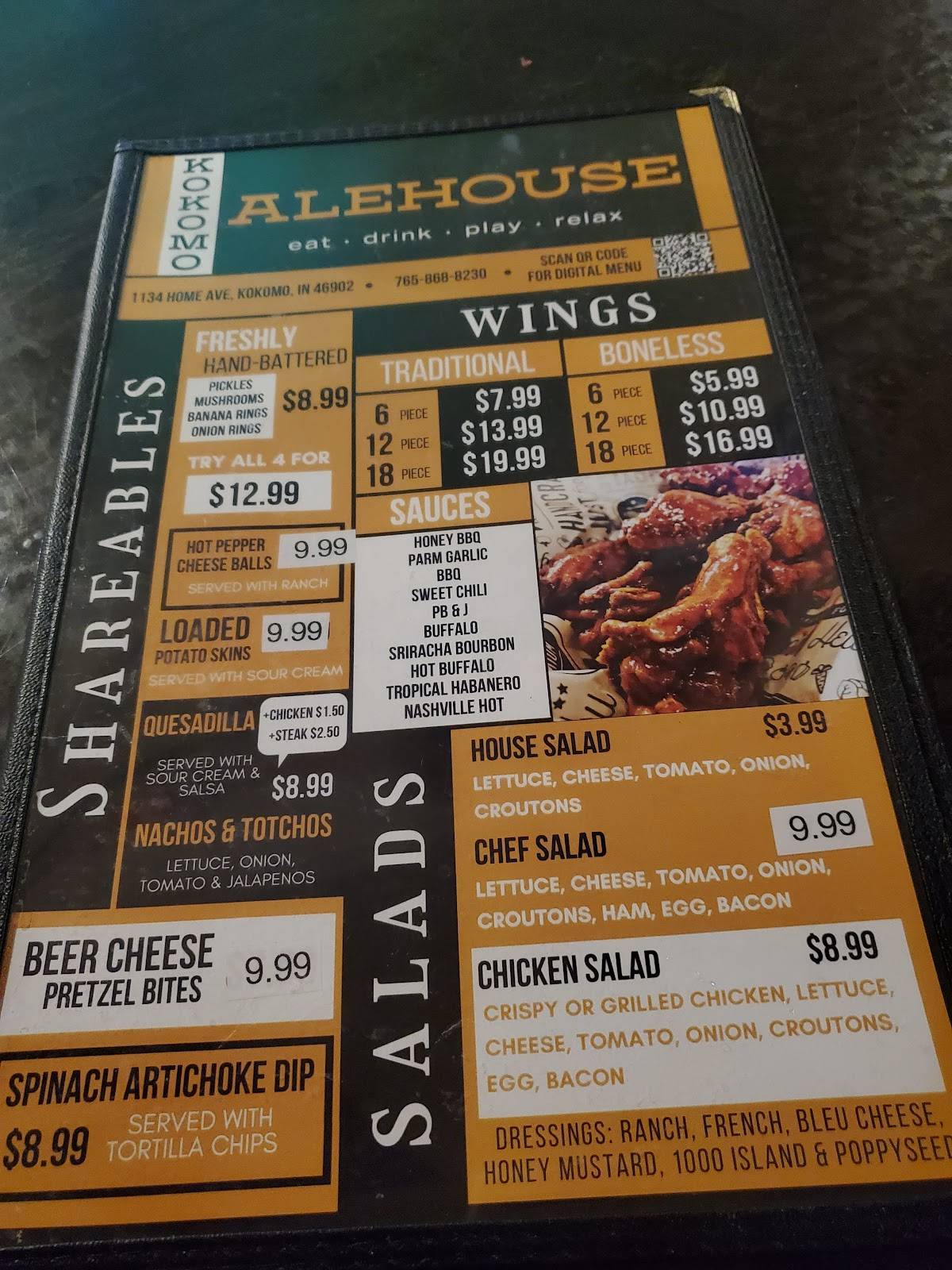 Menu at Kokomo Alehouse restaurant, Kokomo