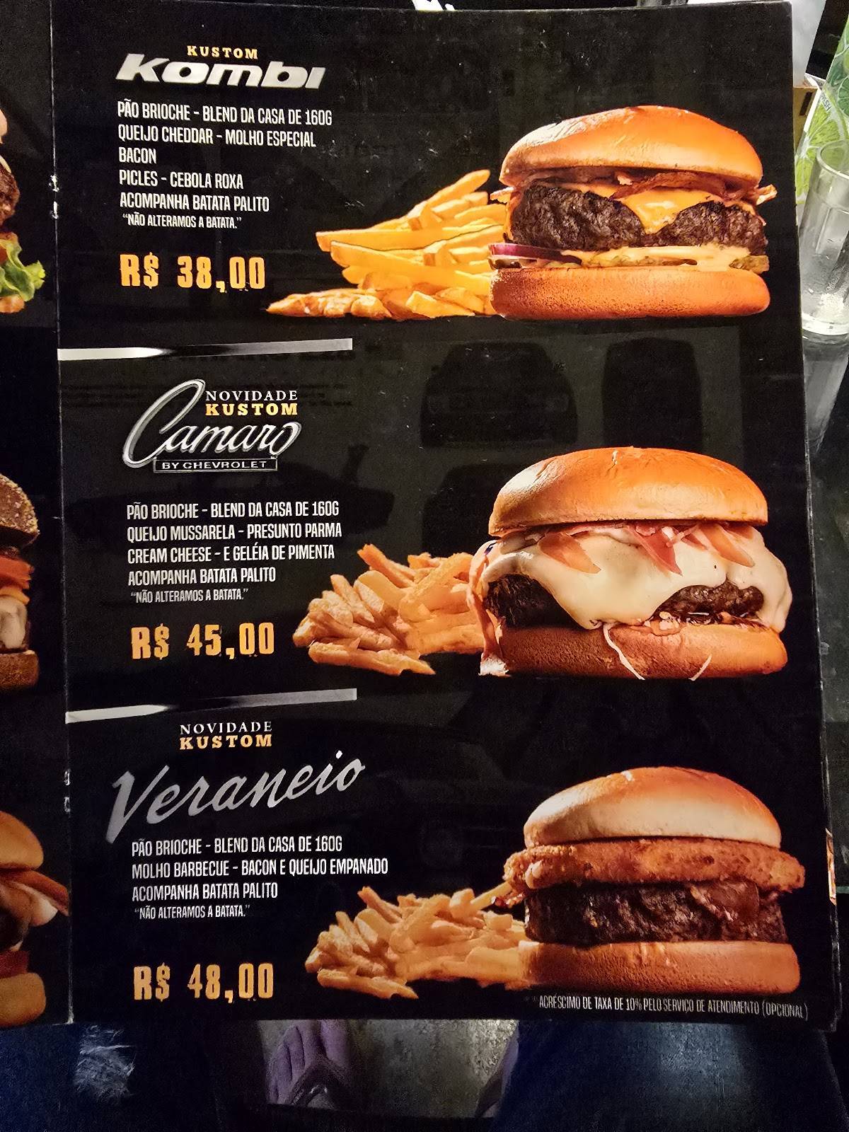 Kustom Burgers cardápio