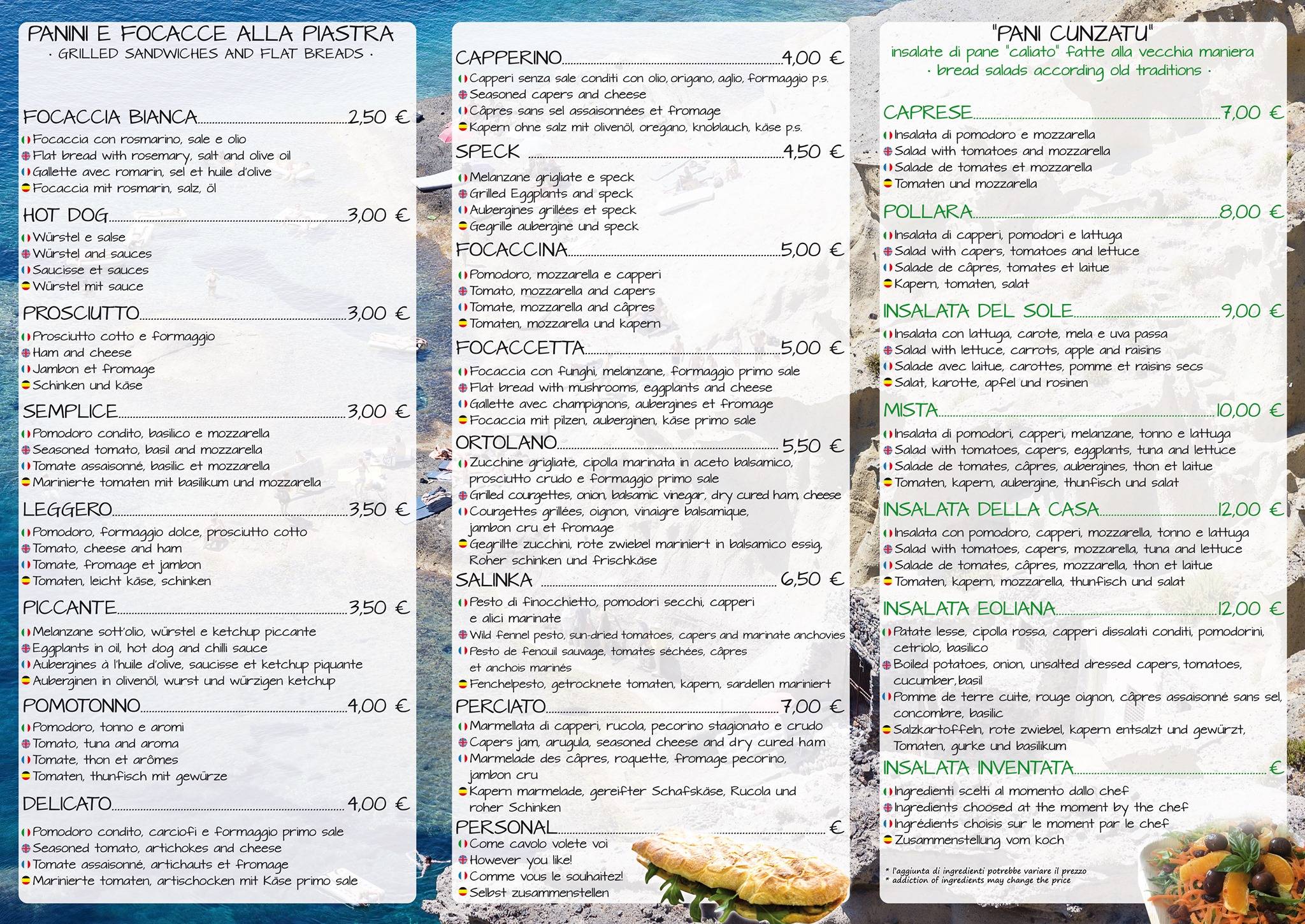 Menu di L'Oasi Snack-Bar 