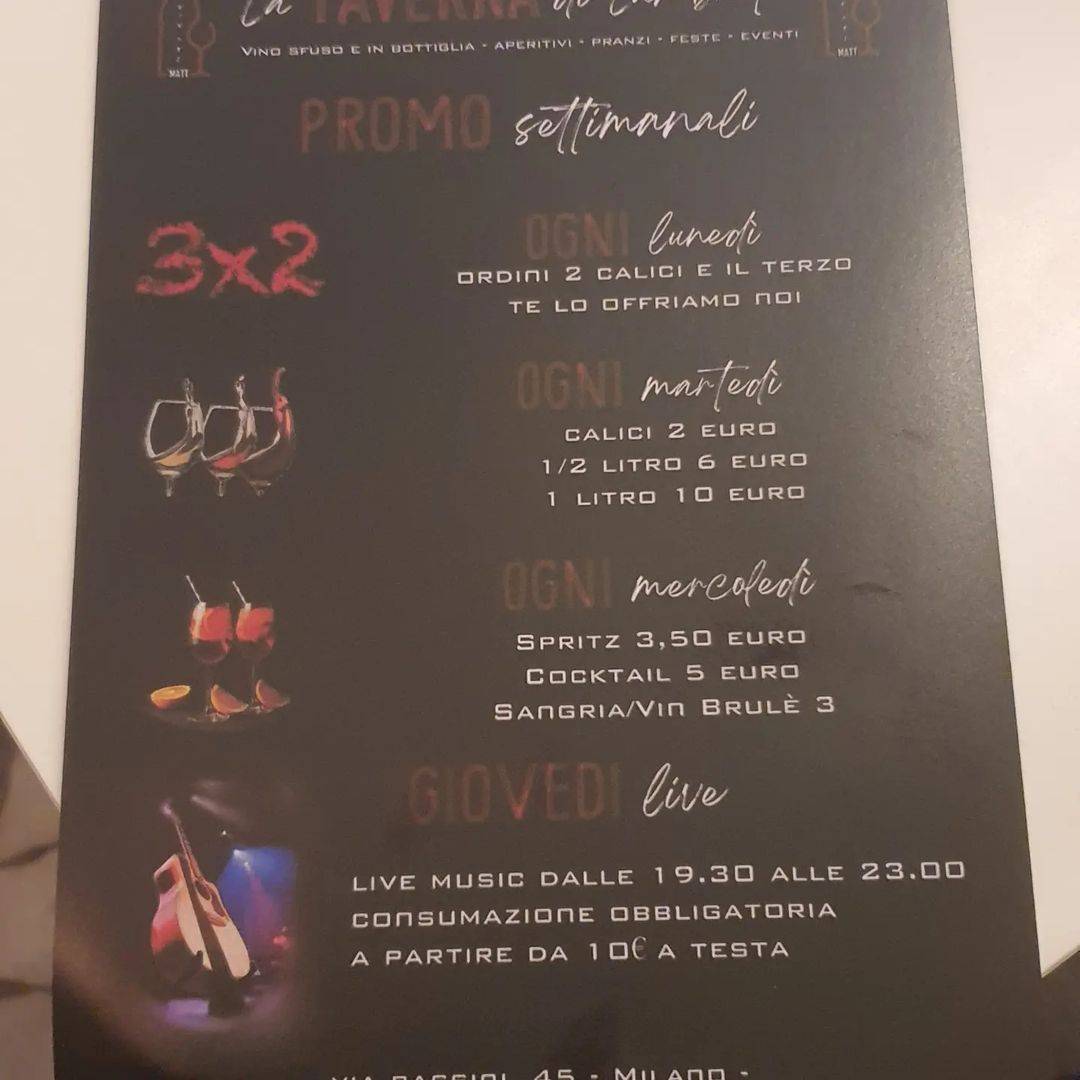 Menu di La taverna di Lambrate 