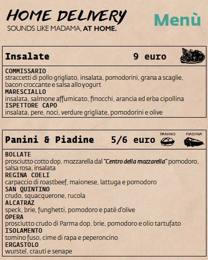 Menu di Madama Hostel & Bistrot 