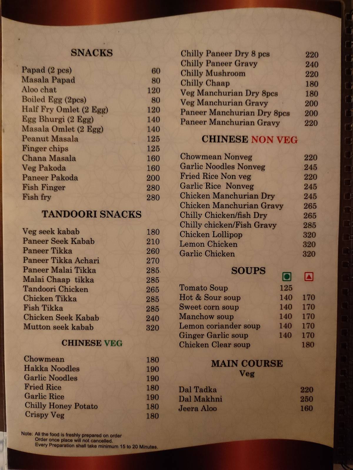 Maharaja Restaurant Bar menu