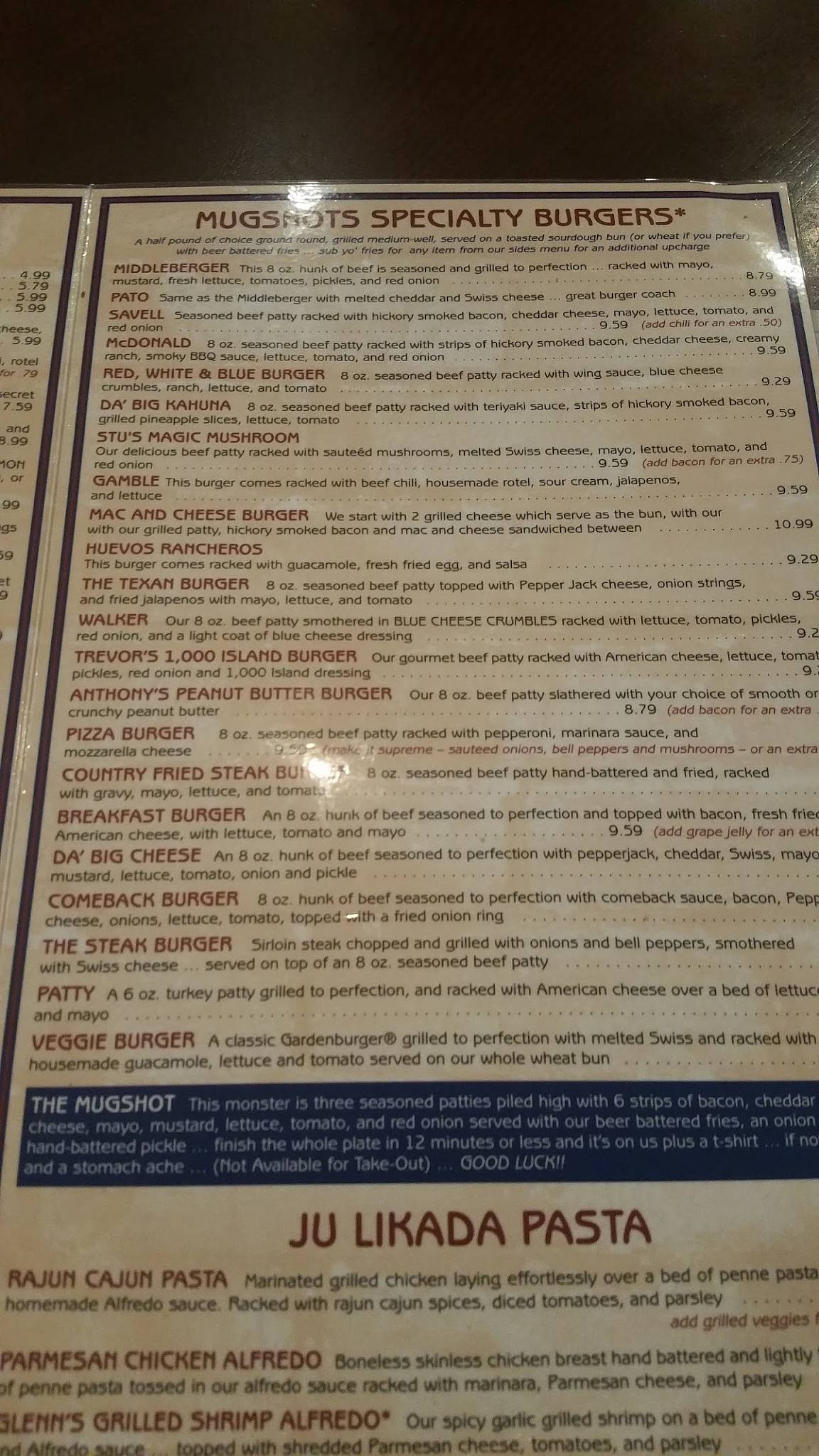 Menu at Mugshots Grill and Bar Biloxi. MS, Biloxi, 130 Main St