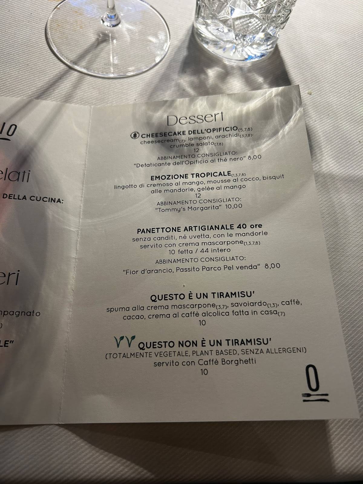 Menu di Ristorante Opificio 