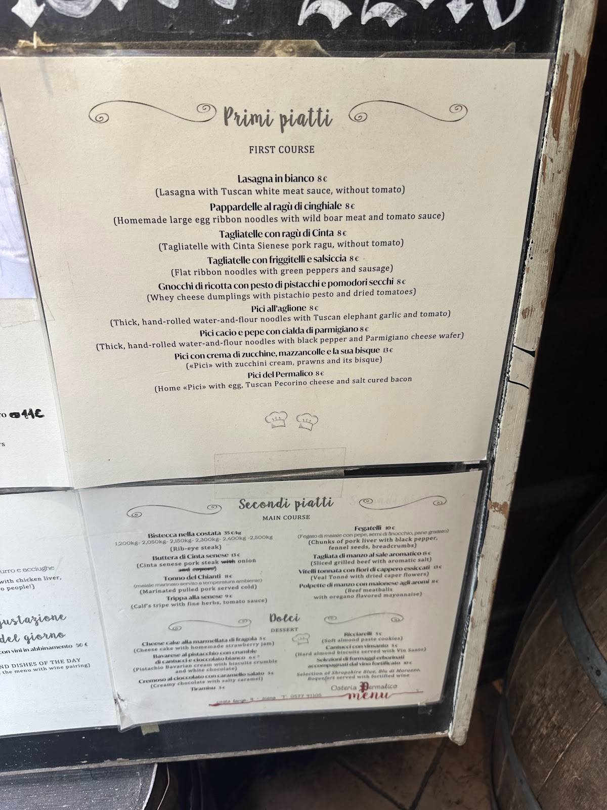 Menu di Osteria Permalico 