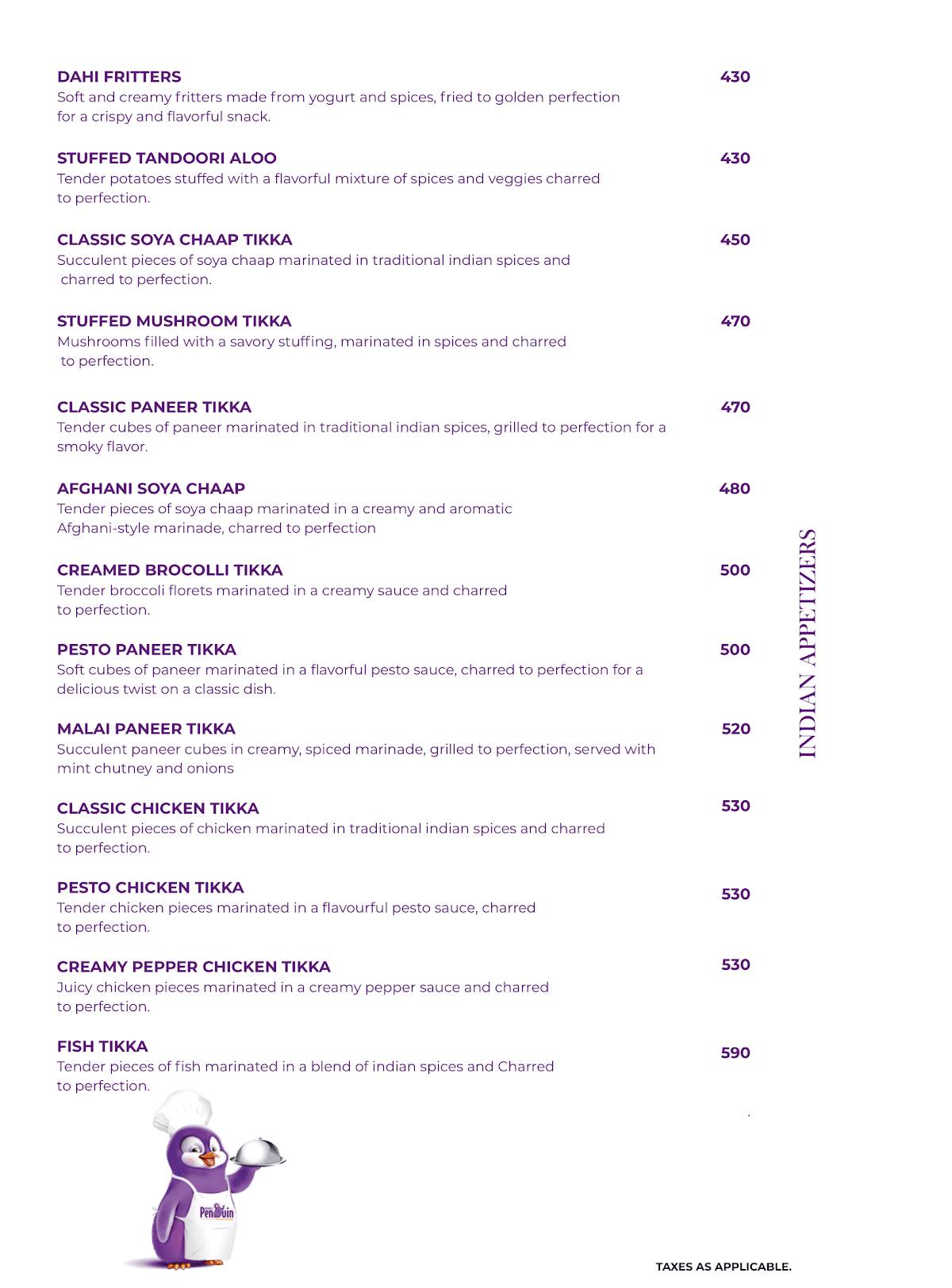 PURPLE PENGUIN menu