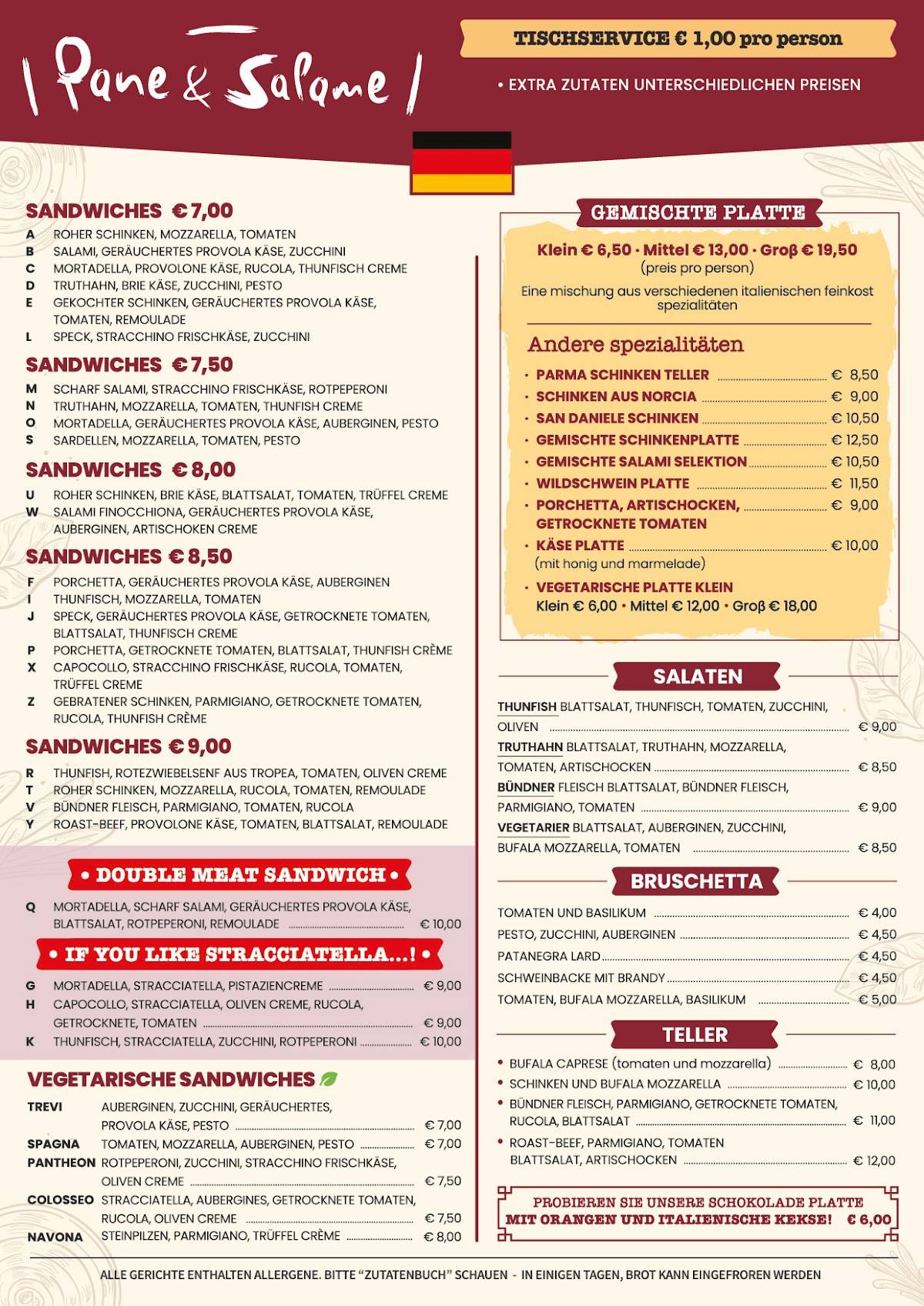 Menu de Pane e Salame