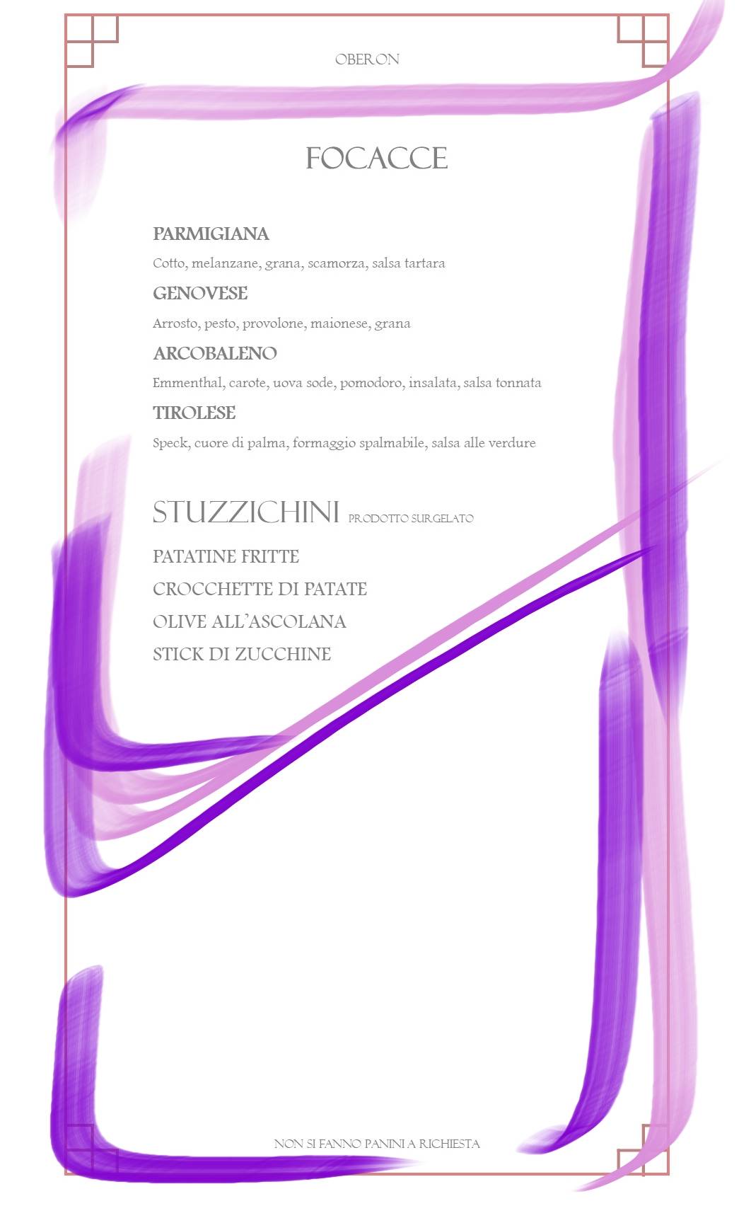 Menu di Panineria Birreria Oberon 