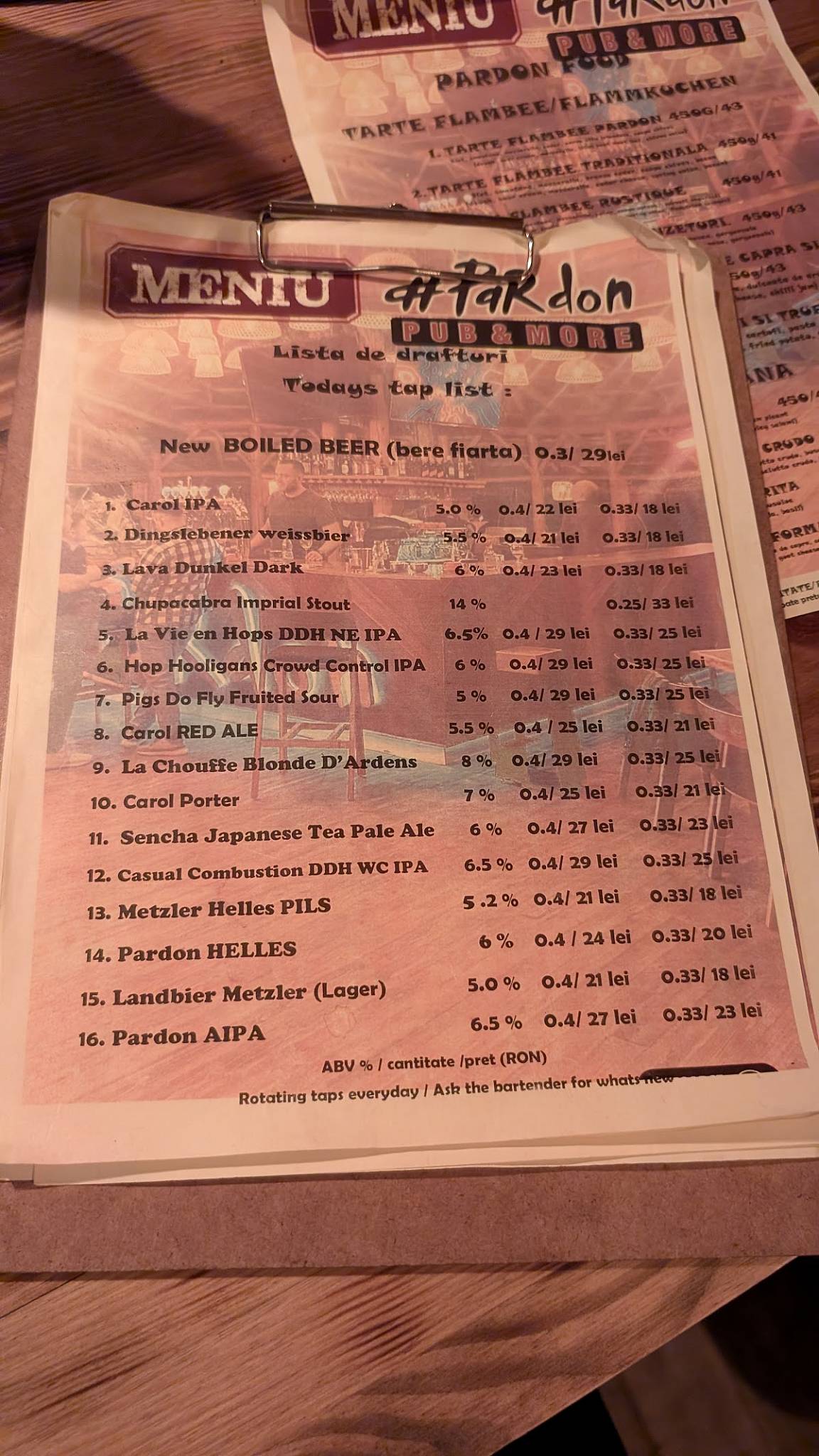 Menu de Pardon Pub & Taproom