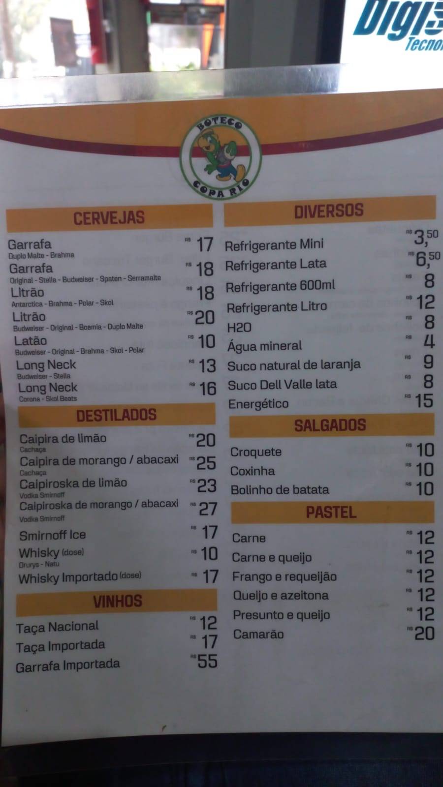 Boteco Copa Rio cardápio