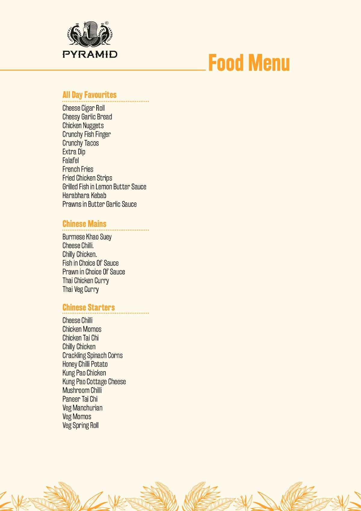 Pyramid Karnal Cafe Lounge Bar Microbrewery Nightclub Sky bar Restaurant menu