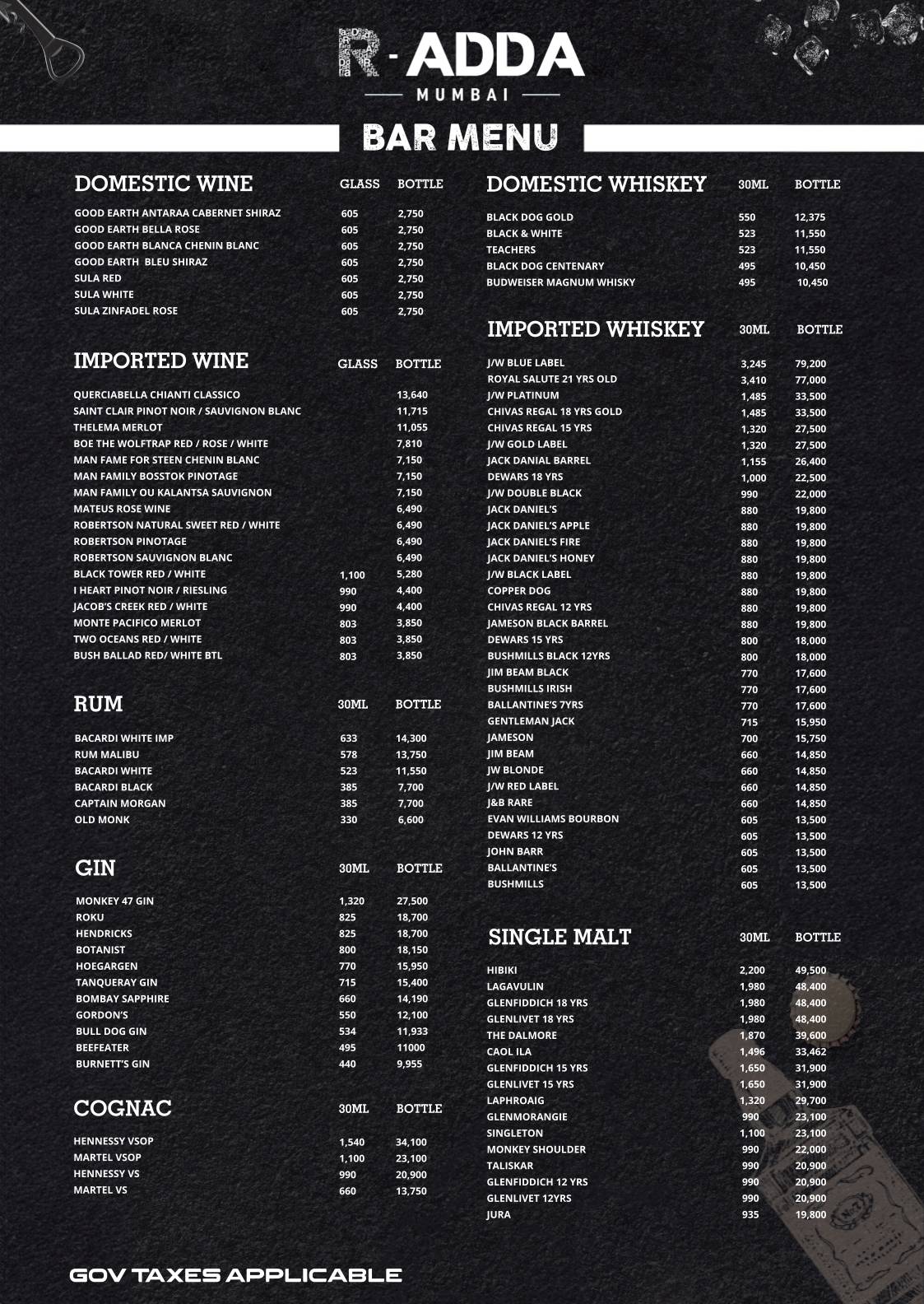 R Adda menu