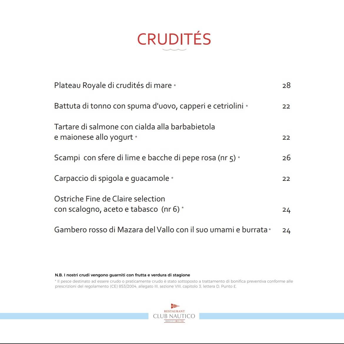 Menu di Ristorante Club Nautico Rimini 