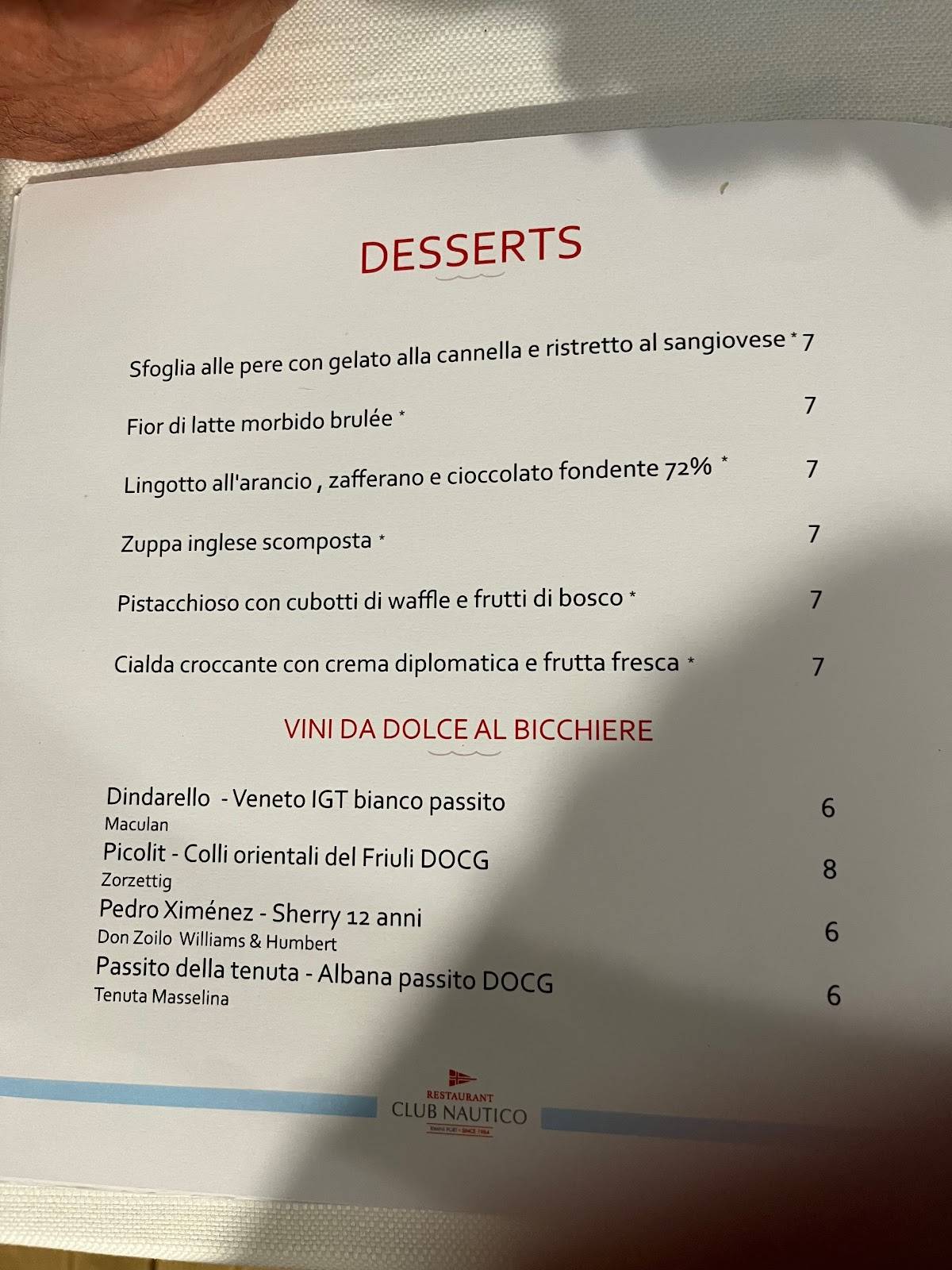 Menu di Ristorante Club Nautico Rimini 