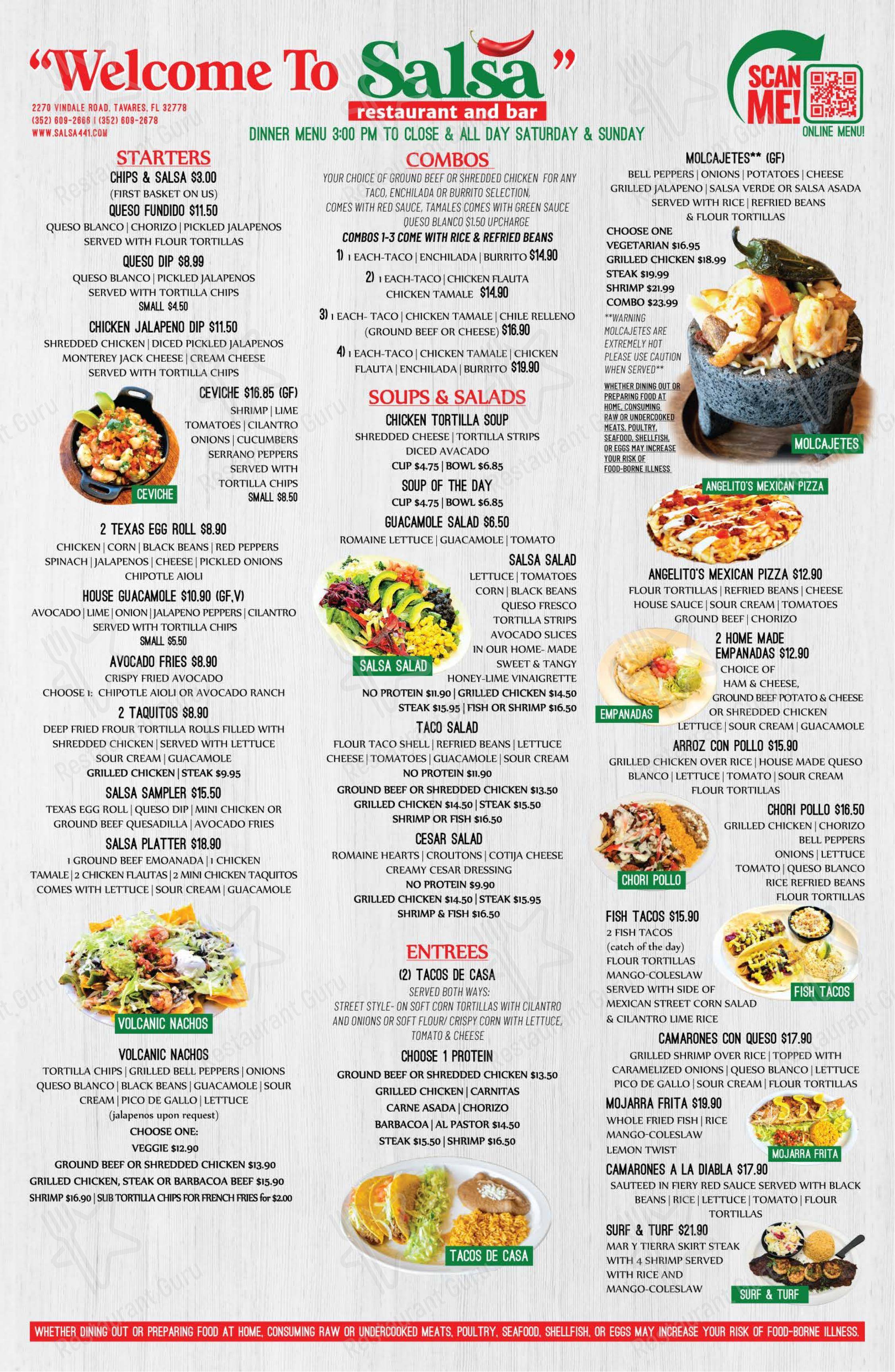 Menu at Salsa Restaurant & Bar, Tavares