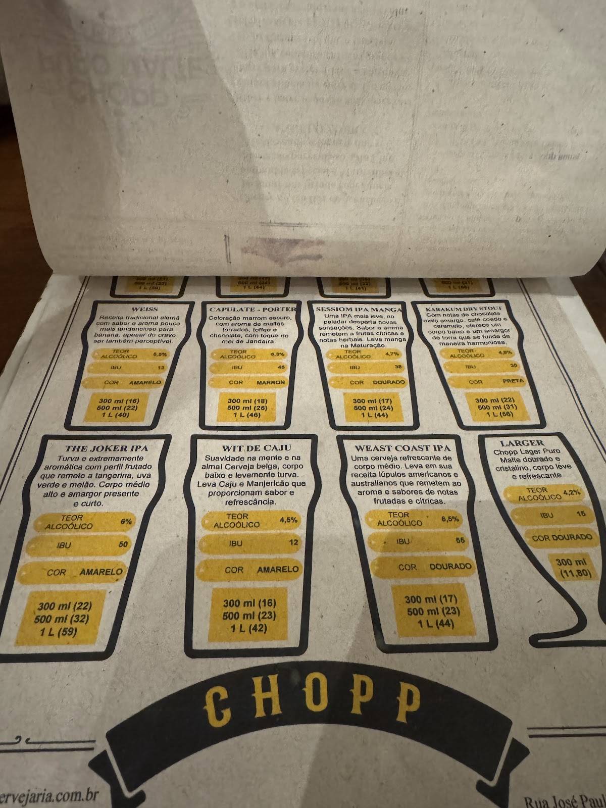 São Miguel Cervejaria cardápio