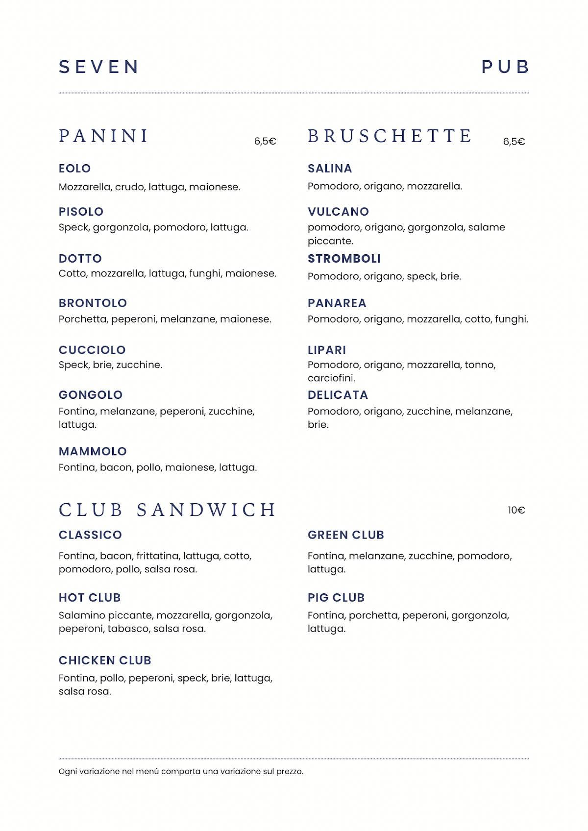 Menu di Seven Pub 